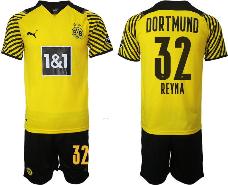 Men 2021-2022 Club Borussia Dortmund home #32 yellow Soccer Jersey